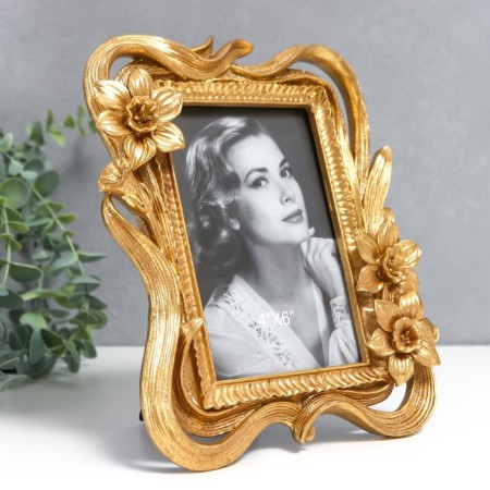 Photo frame Polystone 10x15 cm "Irises" gold 17x22 cm-1