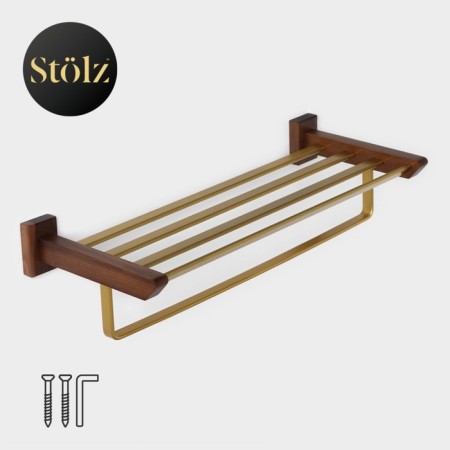 Shelf with a holder for towels Stölz Hölzern Premiere, walnut wood, aluminum