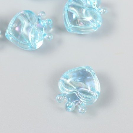 Bead for creativity plastic "Heart with a blue crown" 2.1x1.4x2.5 cm-1