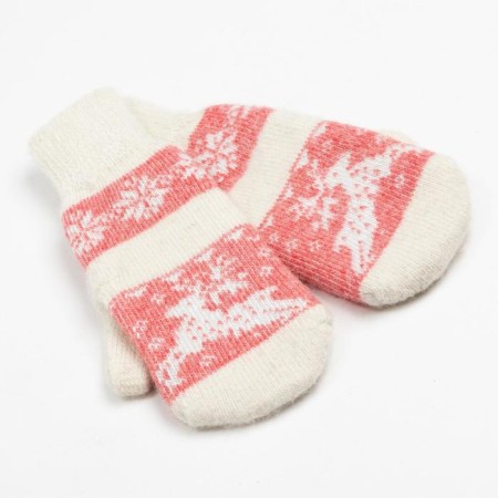 Women's mittens, white/red color, size 20-22