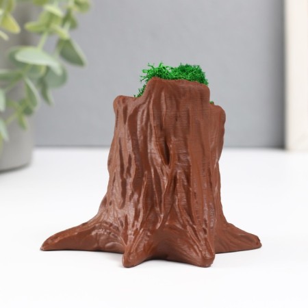 Concrete Kashpo "stump" 7.5x8.5x7 cm dark brown with moss (moss stabilized)-2