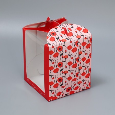 Box for a small cake, confectionery packaging, “poppies”, 15 x 15 x 18 cm-3