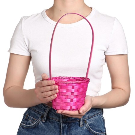 Wicker basket, bamboo, pink