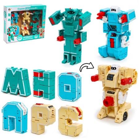 A set of robots "alphabet", transforms, 6 pieces, gather in 1 robot