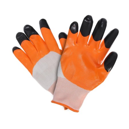 Nylon gloves, with nitrilum prick, size 9, orange-1