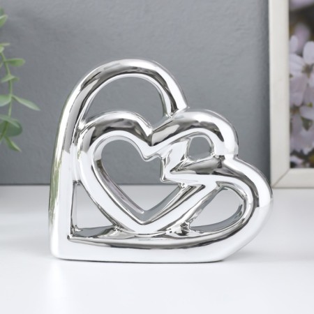 Souvenir ceramics "woven hearts" silver 12.3x3.5x11.8 cm-2