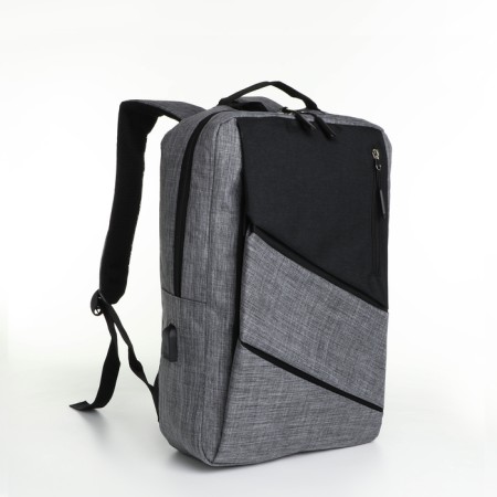 City backpack on a zipper, 4 pockets, USB, black/gray color-2