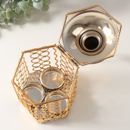 Summary metal for 3 candles "circles" gold d = 3.5 cm 12x12x21.5 cm-3