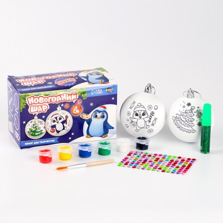 New Year's set for creativity. Christmas balls for coloring "New Year! Tale time »D = 7 cm, 2 pcs, paints-3