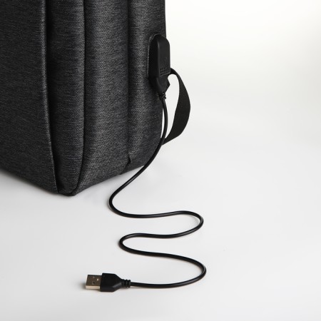 City backpack on a zipper, 2 pockets, with USB, black color-6