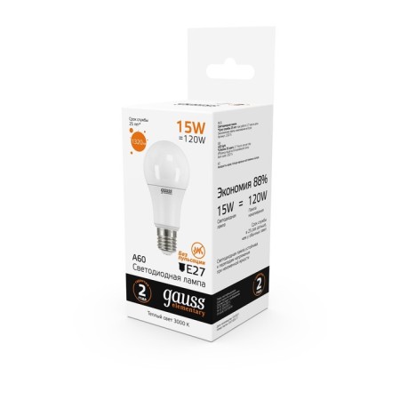 LED LED ELEMENTARY 15W A60 GRUSHED 3000K TEP. Bel. E27 1320lm Gauss 23215-2