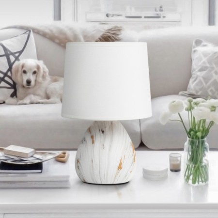 Rivoli Damaris 1he14, 40 watts ceramics white with gold with lampshade-5