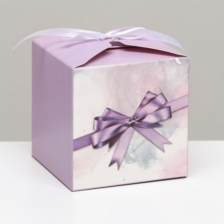 The box is folding, square pillow, "purple bow" 10 x 10 x 10 cm,