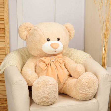 Soft toy "Bear" with a bow, 100 cm, beige color