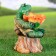 Garden Figure-Pillet for Birds "Green Turtle on A stump" from polystone, 29cm, average