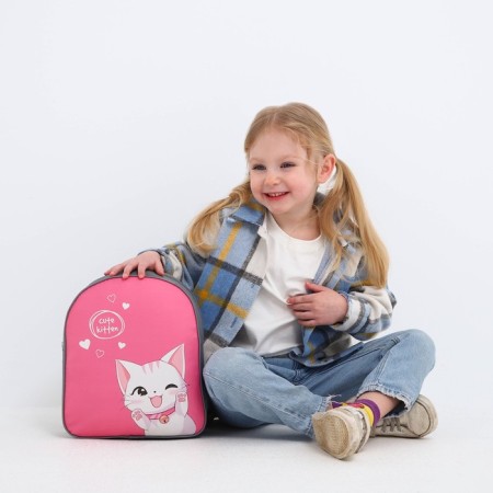 Baby backpack for a girl Textile "Cute cat", 28x24.5x8 cm-8