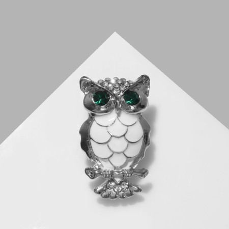 Owl brooch, green-white color in silver-1