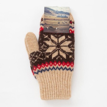 Women's mittens from Mongol wool "snowflake", beige color, size 17-19-2