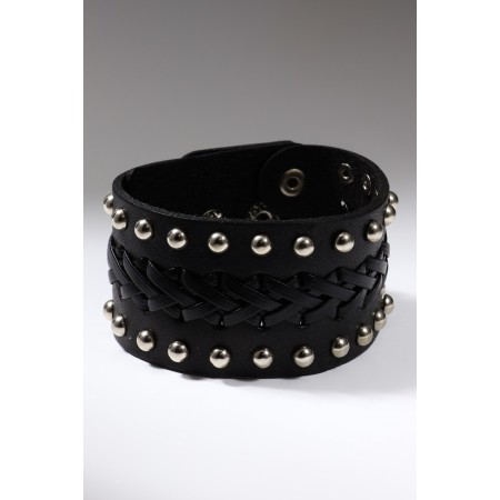 Bracelet skin "minimal" weaving, black color with silver, 23 cm-2