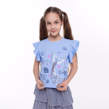 Kit for girls (T -shirt/skirt), blue/blue color, height 104 cm-1