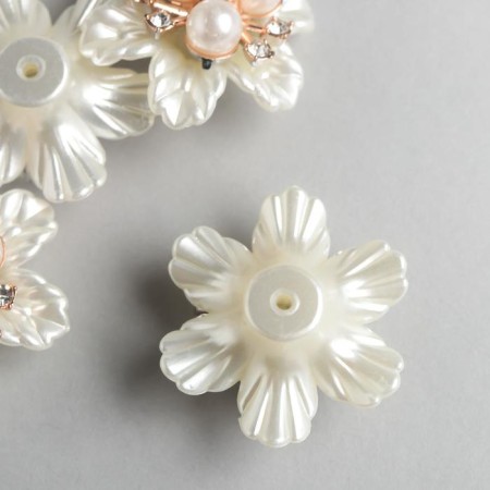 Decor for creativity Metal, plastic "Flower with pearls" rhinestones 1.8x3.4x3.4 cm-1