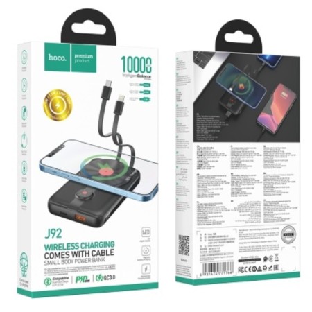 External battery Hoco J92, 10,000 mAh, 3 a, display, Besp. Charging, Type-C, Lightning, Black-5