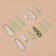Avocado overhead nails, 12 pcs, with adhesive plates, ballerina shape, green/white color