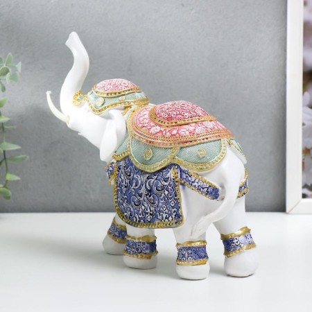 Polystone souvenir "Indian elephant in color blanket with patterns" 19.5x19.5x7.8 cm-3