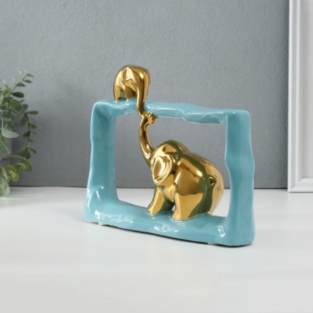 Souvenir Ceramics "Elephant with an elephant - touch. Rectangle" Blue with gold 6x23x16.5 cm 10323-2
