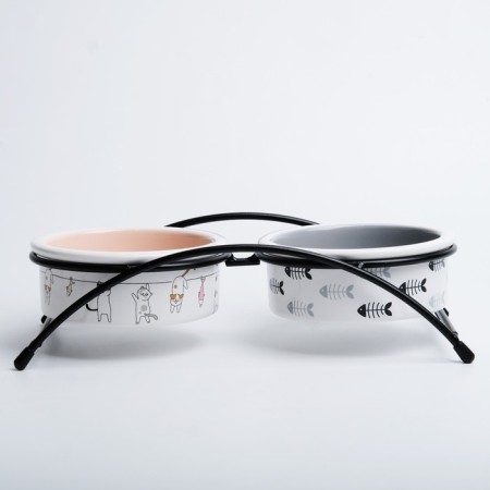 Ceramic bowls on a stand of 2 x 250 ml 13 x 5 cm, beige and gray-3