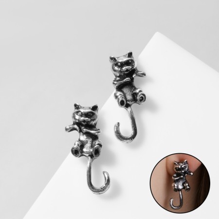 Earrings Metal "kittens" tailed, color black silver-2