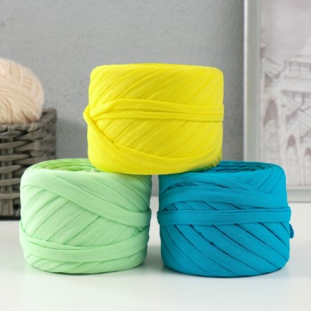 Knitted yarn set No. 2, 3x30 m/100 g, width 7-9 mm (yellow, aquamarine, pistachio)