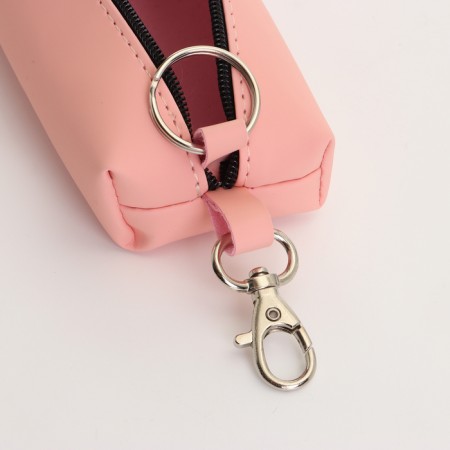 Key of zipper, length 16 cm, ring, carbine, pink color-1