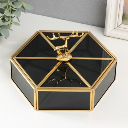 Book box with a metal frame "Golden Deer" Black Multicarine 20x17.5x11.2 cm 99327-2