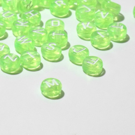 Acrylic bead "English letters" mix, 7 × 4 mm, set 10 g, color transparent green-1