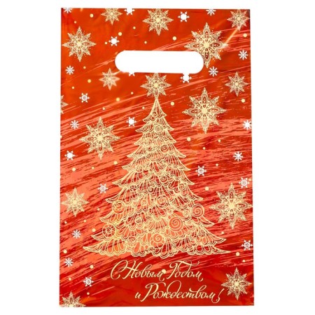 New Year. Polyethylene package with a trim “Christmas tree in the snow”, 19 x 30 cm.