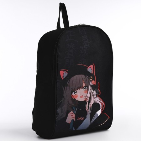 School textile Backpack "Anime Girl", 38x14x27 cm, black color-1