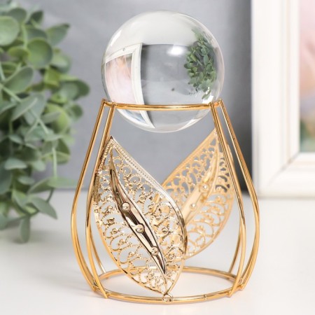 Interior metal souvenir, glass "openwork leaves and ball" d = 6 cm gold 9.5x9x14 cm