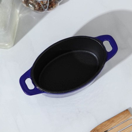 Cast iron pots Volcano, 250 ml, 14 × 7 × 9 cm, for feeding, blue color-3