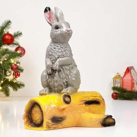 Garden figure "Bunny on a log" Gray, 45cm-3