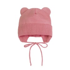 Шапочка на завязках с ушками детская Amarobaby Pure Love Bear, с подкладом, размер 44-46 см, цвет розовый