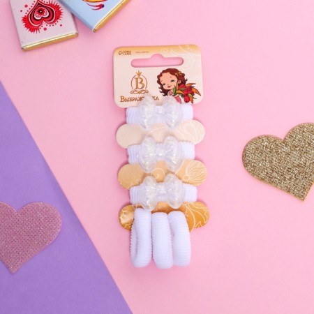 Hair gum "Tenderness" (set of 6 pcs) Double bow, 2 cm, white