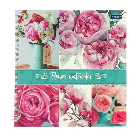 Notebook-braid, 210 x 210 mm, 60 sheets, on the crest, "flower watercolor", solid cover, block 120 g/m², with step-by-step sketches