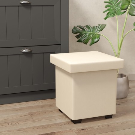 Puff with an opening top, leatherette, beige color Tex Cream