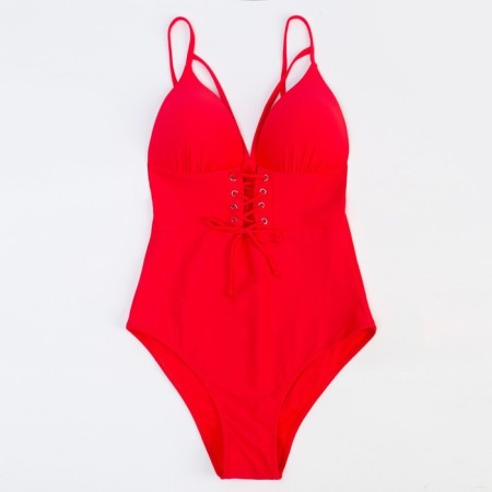 Women's swimsuit Minaku on lacing, raspberry color, size 48-3