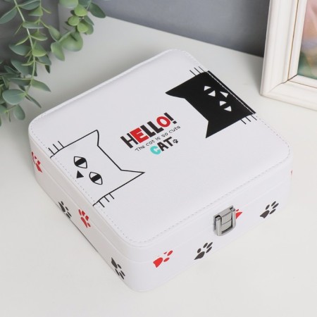 Casket to the leatherette for jewelry "Black and White Cat" 6.5x18x18 cm