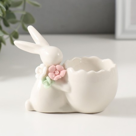 Souvenir ceramic stand "Easter rabbit with flowers, egg" 9.5x5.6x6.9 cm