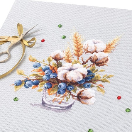 Cross embroidery “Cotton and blueberries”, 18 × 23 cm-2
