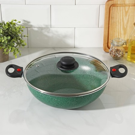 Kazan, 4 l, d = 28 cm, glass cover, two removable handles, anti -stick coating, green color