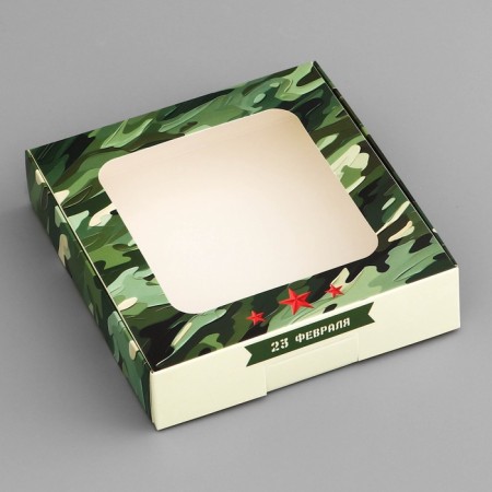 Box a gift team with a window, packaging, "camouflage", 13 x 13 x 3 cm-2